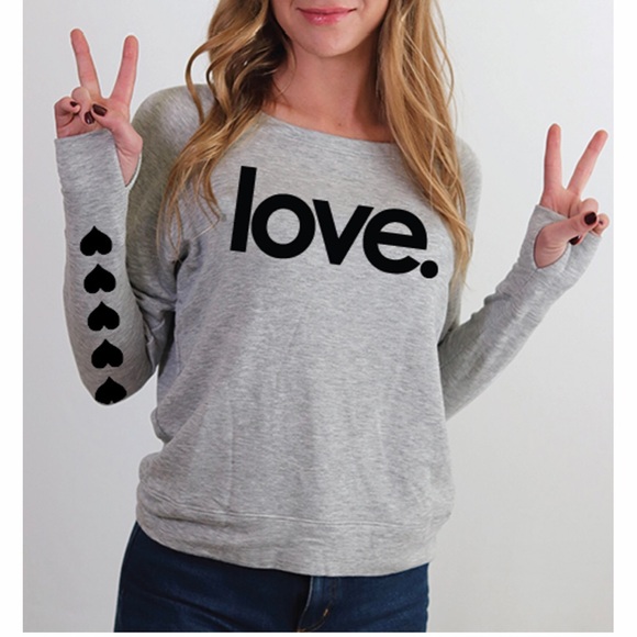 Bird & Vine Tops - BIRD & VINE Love Graphic Sweatshirt Grey Black